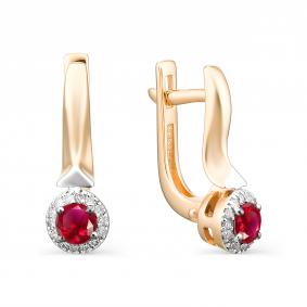 Золотые серьги АЛЬКОР 23084-103 с бриллиантом и рубином 23084-103 фото