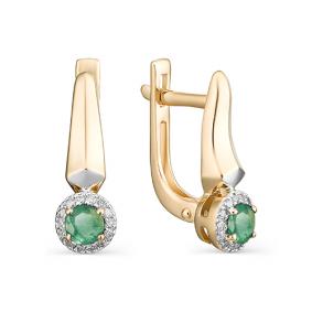Золотые серьги АЛЬКОР 23085-101 с бриллиантом и изумрудом 23085-101 фото