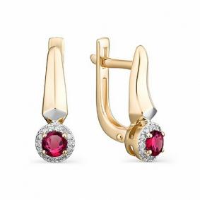 Золотые серьги АЛЬКОР 23085-103 с бриллиантом и рубином 23085-103 фото
