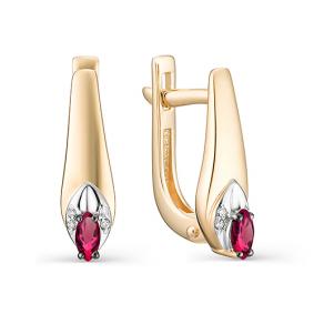 Золотые серьги АЛЬКОР 23099-103 с бриллиантом и рубином 23099-103 фото