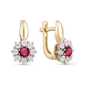 Золотые серьги АЛЬКОР 23102-103 с бриллиантом и рубином 23102-103 фото