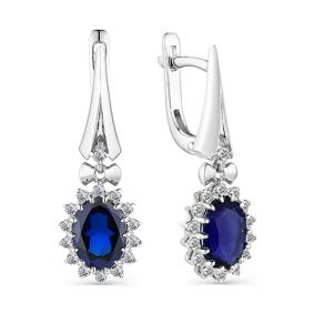 Серьги из белого золота АЛЬКОР 23143-230 с бриллиантом и гидротермальным сапфиром 23143-230 фото