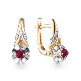 Золотые серьги АЛЬКОР 23233-103 с рубином 23233-103 фото