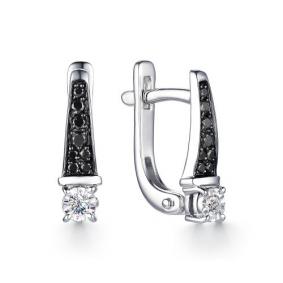 Серьги из белого золота АЛЬКОР 23252-213 с бриллиантом и чёрным бриллиантом 23252-213 фото