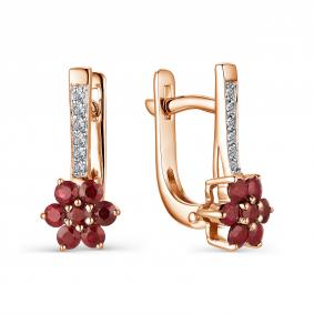Золотые серьги АЛЬКОР 23282-103 с бриллиантом и рубином 23282-103 фото