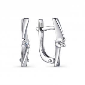 Серьги из белого золота АЛЬКОР 23299-200 с бриллиантом 23299-200 фото