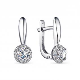 Серьги из белого золота АЛЬКОР 23308-200 с бриллиантом 23308-200 фото