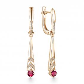 Золотые серьги АЛЬКОР 23325-103 с бриллиантом и рубином 23325-103 фото