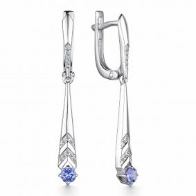 Серьги из белого золота АЛЬКОР 23325-204 с бриллиантом и танзанитом 23325-204 фото