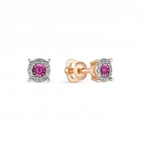 Золотые серьги АЛЬКОР 23395-103 с бриллиантом и рубином 23395-103 фото