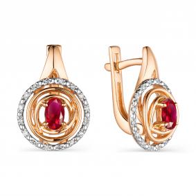 Золотые серьги АЛЬКОР 23461-103 с бриллиантом и рубином 23461-103 фото