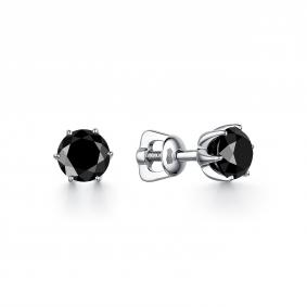 Серьги из белого золота АЛЬКОР 2348-213 с чёрным бриллиантом 2348-213 фото