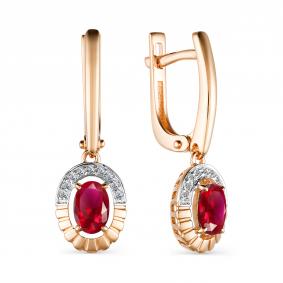 Золотые серьги АЛЬКОР 23480-103 с бриллиантом и рубином 23480-103 фото