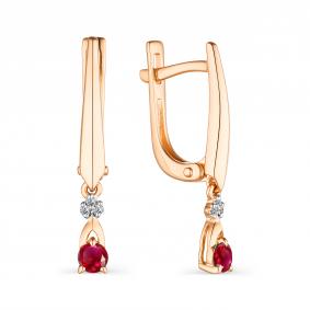 Золотые серьги АЛЬКОР 23484-103 с бриллиантом и рубином 23484-103 фото