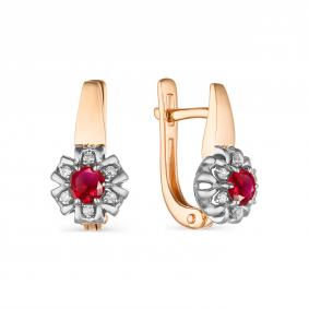 Золотые серьги АЛЬКОР 23504-103 с бриллиантом и рубином 23504-103 фото