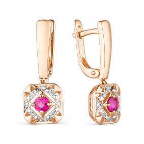 Золотые серьги АЛЬКОР 23520-103 с бриллиантом и рубином 23520-103 фото