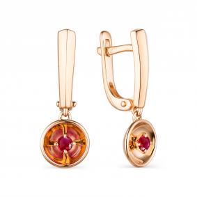 Золотые серьги АЛЬКОР 23535-103 с рубином 23535-103 фото