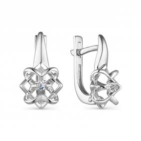 Серьги из белого золота АЛЬКОР 23558-200 с бриллиантом 23558-200 фото