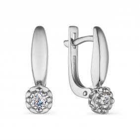 Серьги из белого золота АЛЬКОР 23569-200 с бриллиантом 23569-200 фото