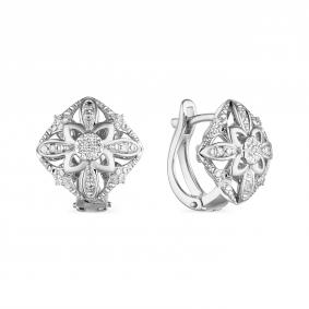 Серьги из белого золота АЛЬКОР 23593-200 с бриллиантом 23593-200 фото