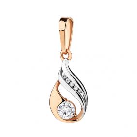 Золотая подвеска AQUAMARINE 23595А с фианитом и Swarovski 23595А фото