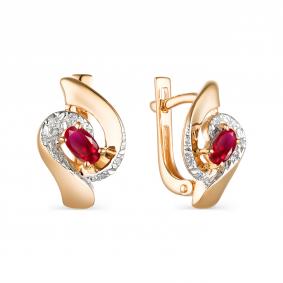Золотые серьги АЛЬКОР 23610-103 с бриллиантом и рубином 23610-103 фото