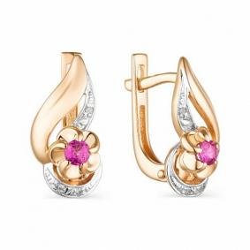 Золотые серьги АЛЬКОР 23611-103 с бриллиантом и рубином 23611-103 фото
