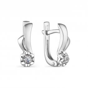 Серьги из белого золота АЛЬКОР 23613-200 с бриллиантом 23613-200 фото