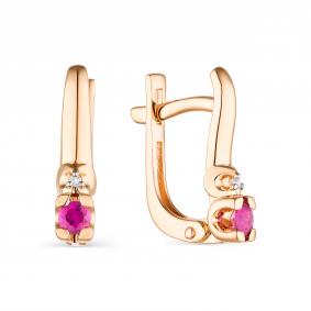 Золотые серьги АЛЬКОР 23620-103 с бриллиантом и рубином 23620-103 фото