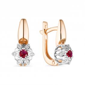 Золотые серьги АЛЬКОР 23663-103 с бриллиантом и рубином 23663-103 фото