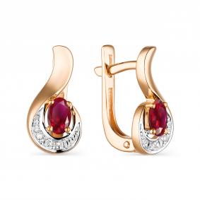 Золотые серьги АЛЬКОР 23680-103 с бриллиантом и рубином 23680-103 фото