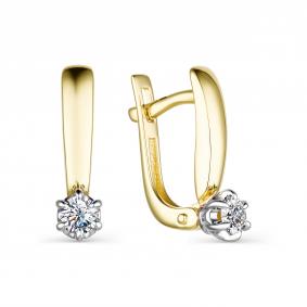 Серьги из лимонного золота АЛЬКОР 23821-300 с бриллиантом 23821-300 фото