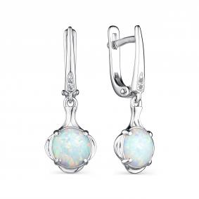 Серьги из белого золота АЛЬКОР 23977-237 с бриллиантом и опалом 23977-237 фото