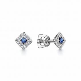 Серьги из белого золота АЛЬКОР 24064-204 с бриллиантом и танзанитом 24064-204 фото