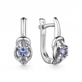 Серьги из белого золота АЛЬКОР 24187-204 с бриллиантом и танзанитом 24187-204 фото