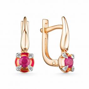 Золотые серьги АЛЬКОР 24270-103 с бриллиантом и рубином 24270-103 фото