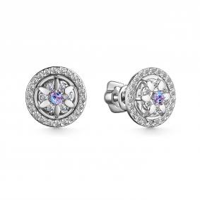 Серьги из белого золота АЛЬКОР 24350-204 с бриллиантом и танзанитом 24350-204 фото