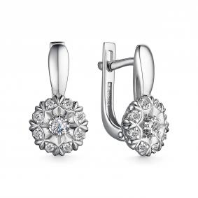 Серьги из белого золота АЛЬКОР 24411-200 с бриллиантом 24411-200 фото