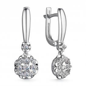 Серьги из белого золота АЛЬКОР 24418-200 с бриллиантом 24418-200 фото