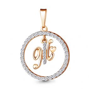 Золотая подвеска-буква Ж AQUAMARINE с фианитом 24419А 24419А фото