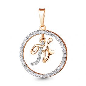 Золотая подвеска буква К AQUAMARINE с фианитом 24422А 24422А фото