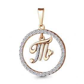 Золотая подвеска-буква Т AQUAMARINE с фианитом 24430А 24430А фото