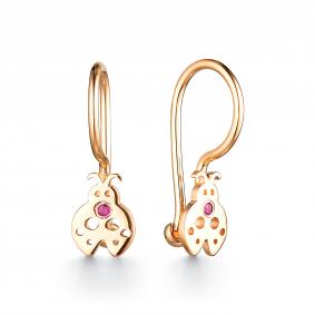 Золотые серьги АЛЬКОР 24623-103 с рубином 24623-103 фото