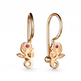 Золотые серьги АЛЬКОР 24635-103 с рубином 24635-103 фото