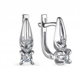 Серьги из белого золота АЛЬКОР 24755-200 с бриллиантом 24755-200 фото