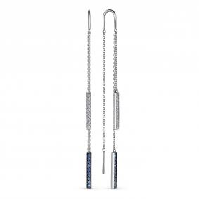 Серьги из белого золота АЛЬКОР 24857-202 с бриллиантом и сапфиром 24857-202 фото