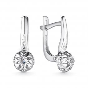 Серьги из белого золота АЛЬКОР 24870-200 с бриллиантом 24870-200 фото