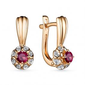 Золотые серьги АЛЬКОР 24919-103 с бриллиантом и рубином 24919-103 фото
