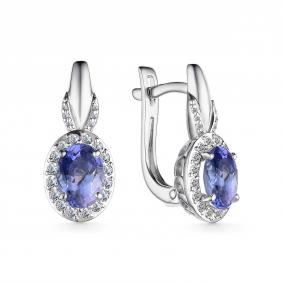 Серьги из белого золота АЛЬКОР 24940-204 с бриллиантом и танзанитом 24940-204 фото