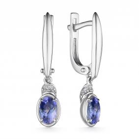 Серьги из белого золота АЛЬКОР 24941-204 с бриллиантом и танзанитом 24941-204 фото